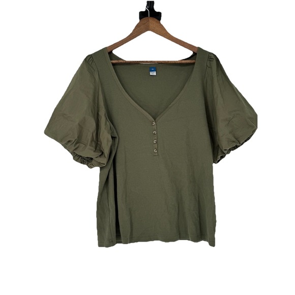 Old Navy Tops - Old Navy Olive Green Puff Sleeve Henley Ribbed Knit 2X NWT Fairy Boho‎ Holiday